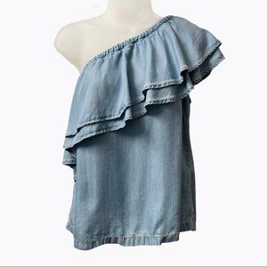 Chelsea28 one shoulder chambray top